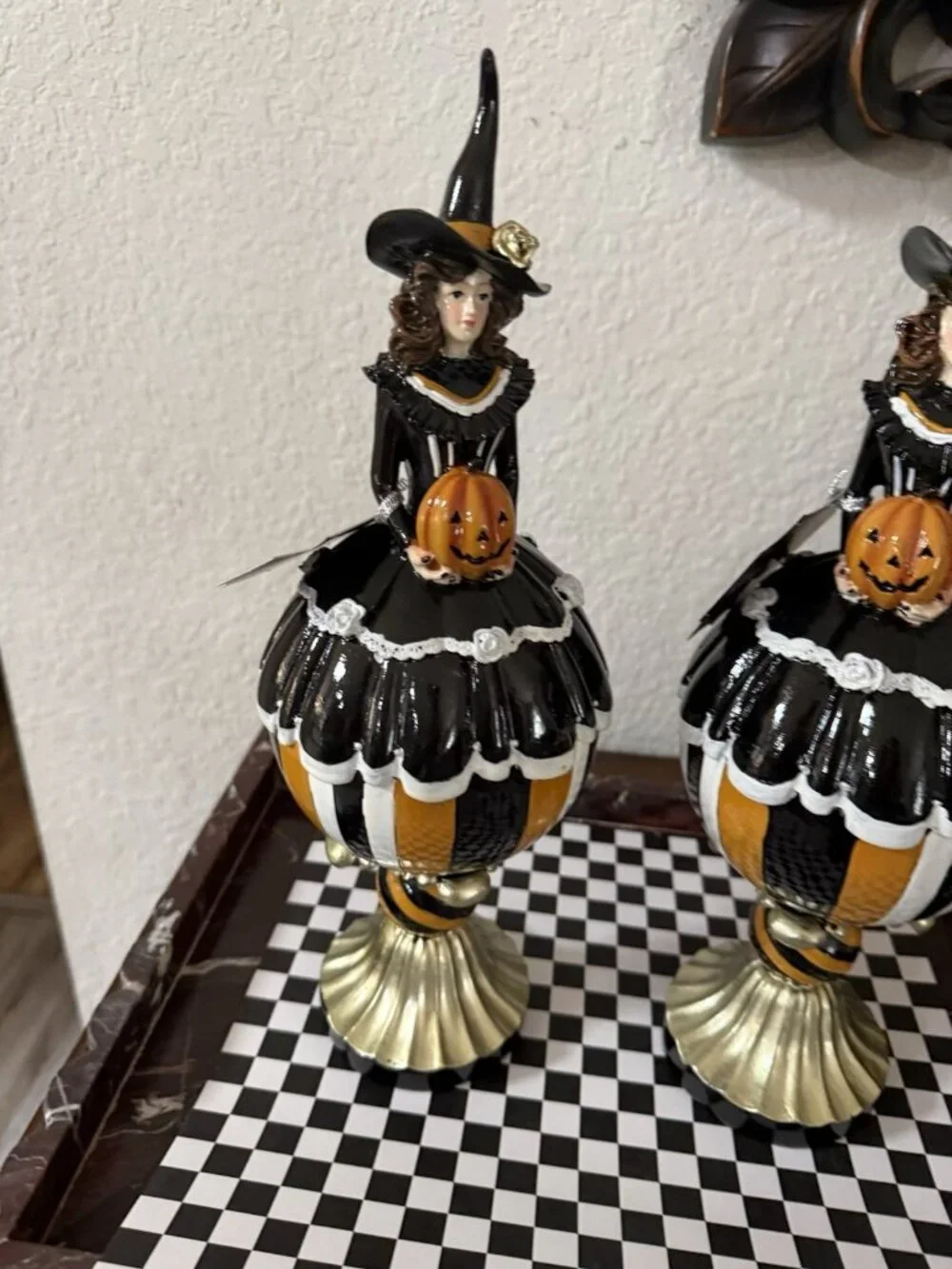 2 Bella Lux Witch on Pumpkin Jack O Lantern Black Dress White Rosebuds Lace NWT